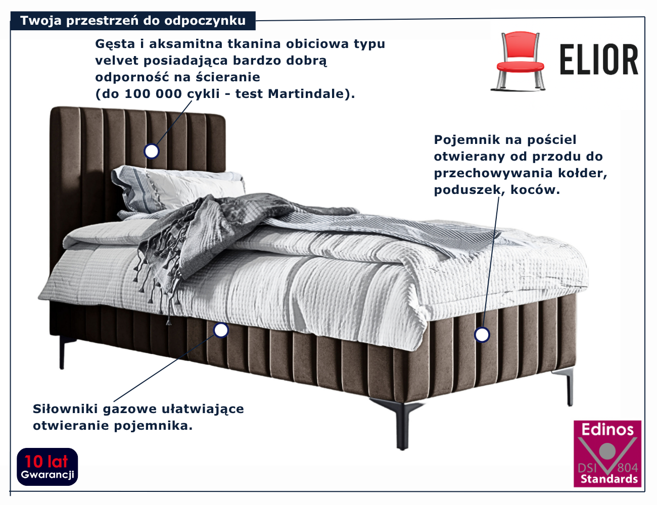 Brązowe łóżko pojedyncze z zagłówkiem Larrino