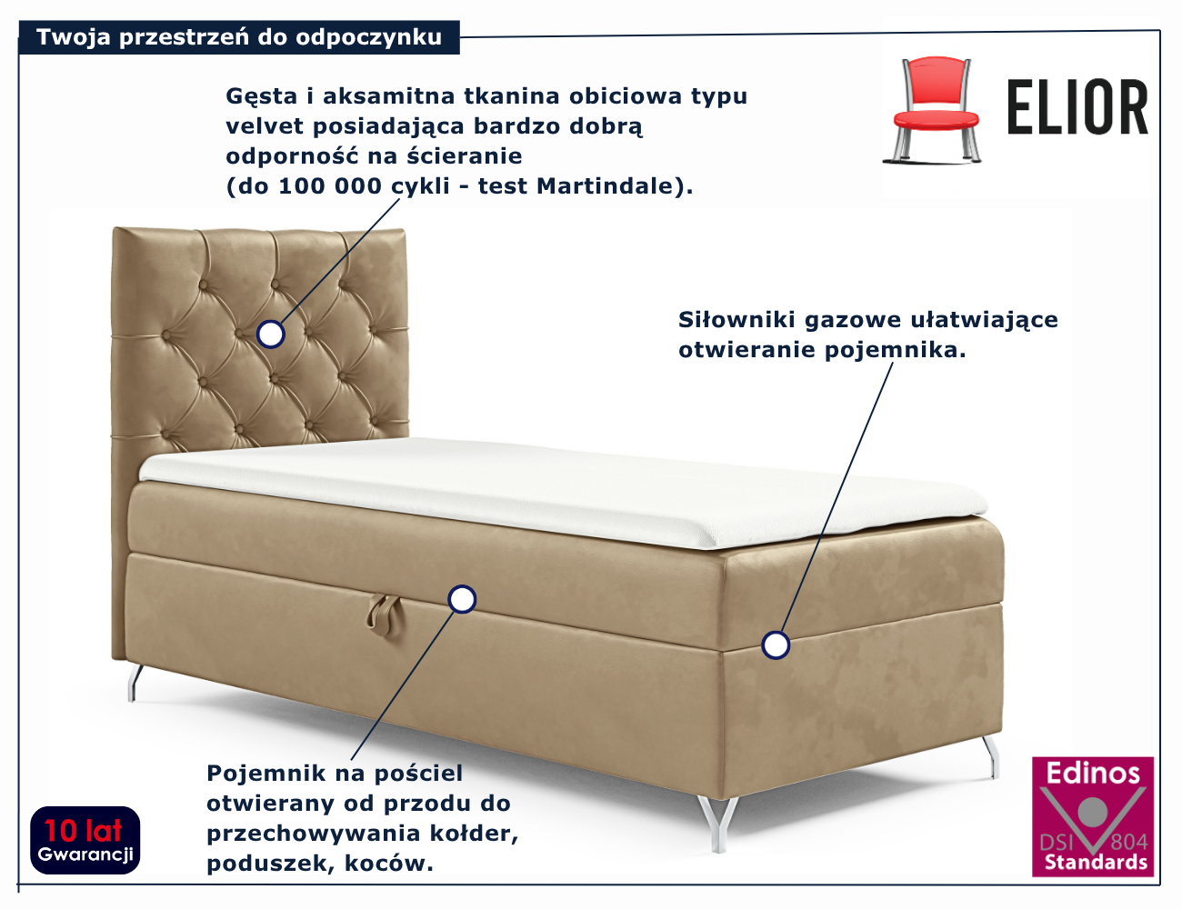 Jasnobrązowe łóżko pojedyncze z zagłówkiem Ferriso