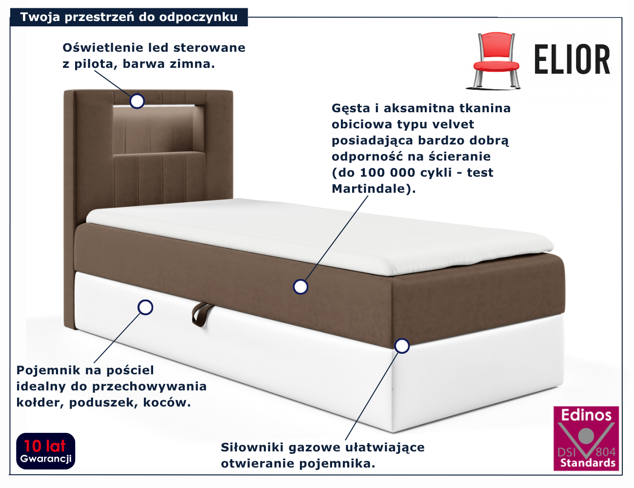 Brązowe łóżko kontynentalne Fenarro