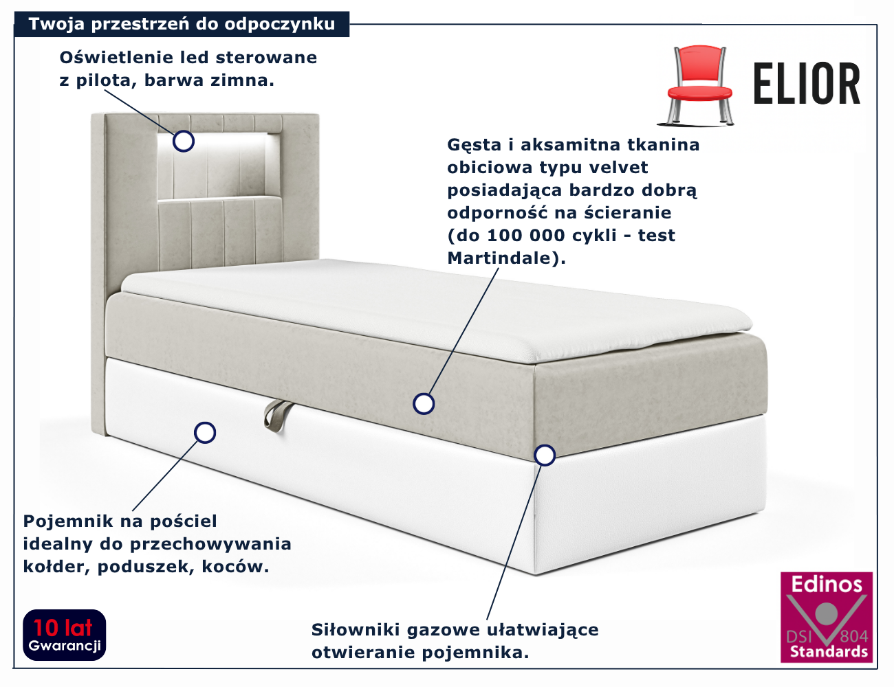 Jasnoszare łóżko kontynentalne Fenarro