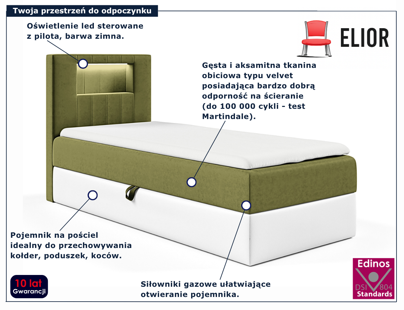 Oliwkowe łóżko kontynentalne Fenarro
