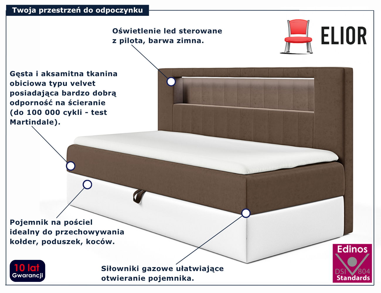 Brązowe łóżko kontynentalne Fenarro
