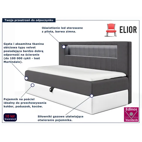 Ciemnoszare pojedyncze łóżko kontynentalne Lorvani