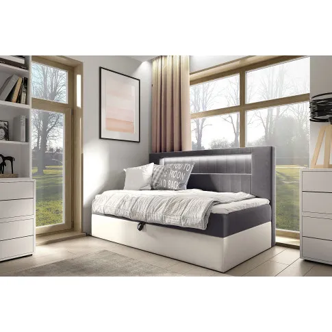 Wizualizacja wnętrza z ciemnoszarym łóżkiem Lorvani