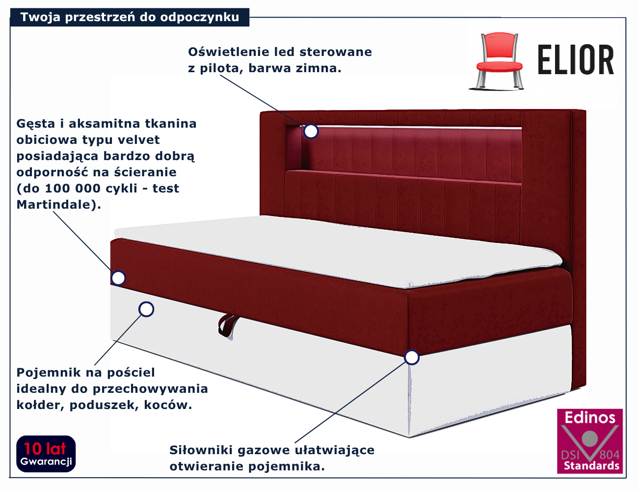 Czerwone łóżko kontynentalne Lorvani