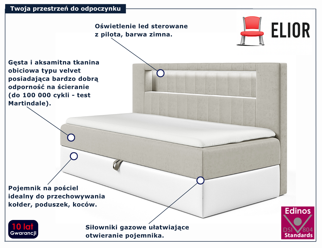 Jasnoszare łóżko kontynentalne Lorvani