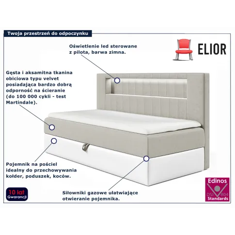 Jasnoszare łóżko kontynentalne Lorvani