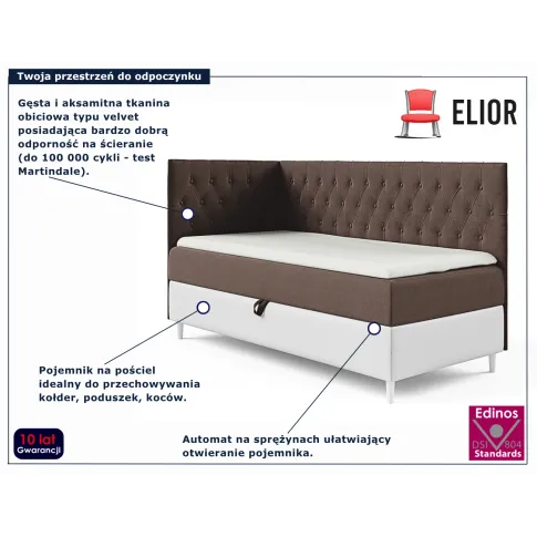 Brązowe łóżko z pojemnikiem na pościel Velmari