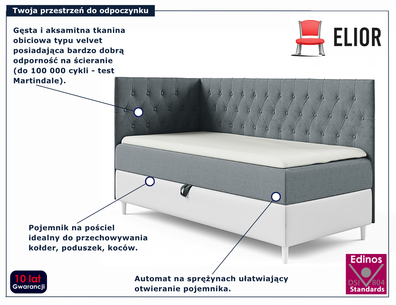 Szare łóżko pikowane Velmari