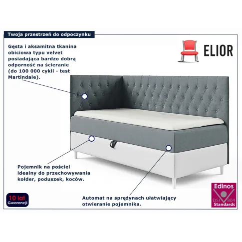 Szare łóżko z pikowanym zagłówkiem Velmari