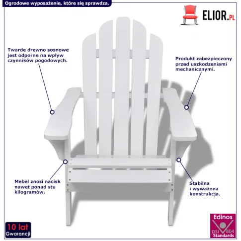Białe drewniane krzesło ogrodowe Calan infografika