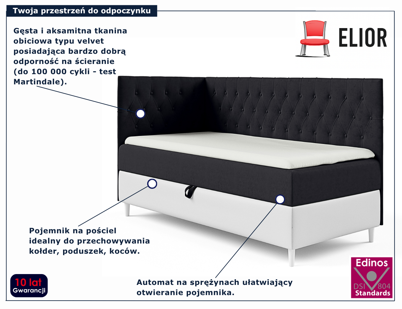 Czarne łóżko pikowane Velmari