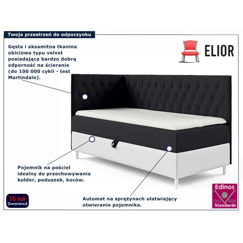 Fotografia Czarne łóżko z pikowanym zagłówkiem 3 rozmiary - Velmari z kategorii Łóżka kontynentalne
