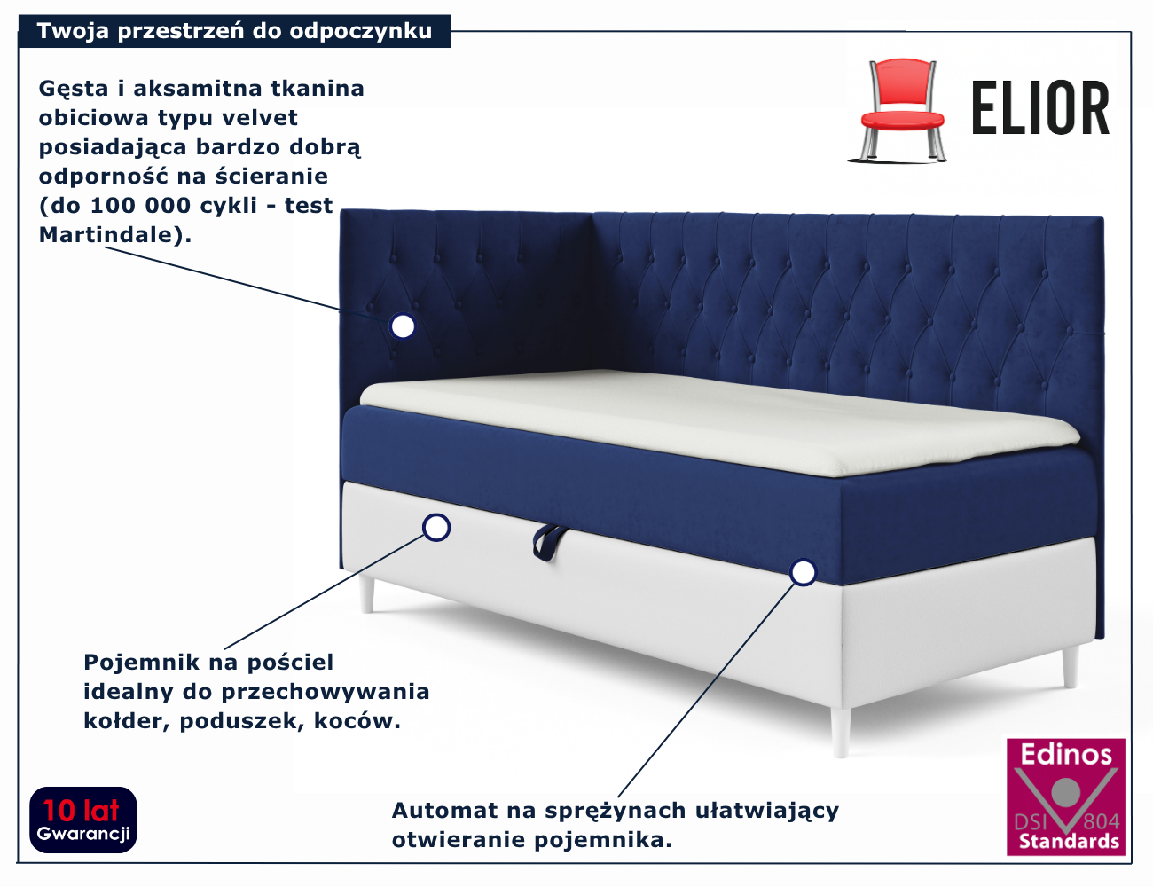 Granatowe łóżko pikowane Velmari