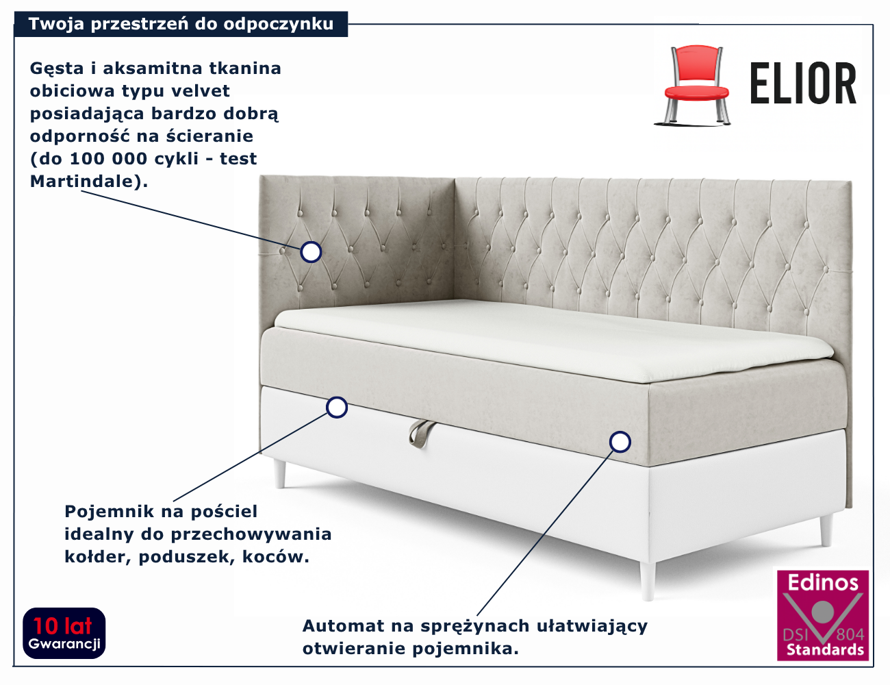Jasnoszare łóżko pikowane Velmari