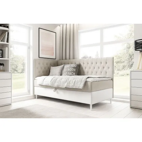 Wizualizacja wnętrza z jasnoszarym łóżkiem velmari