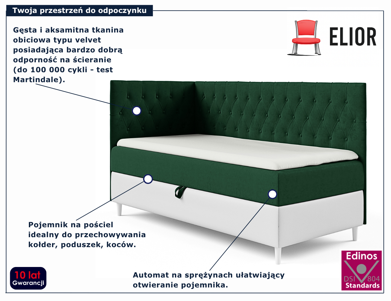 Ciemnozielone łóżko pikowane Velmari