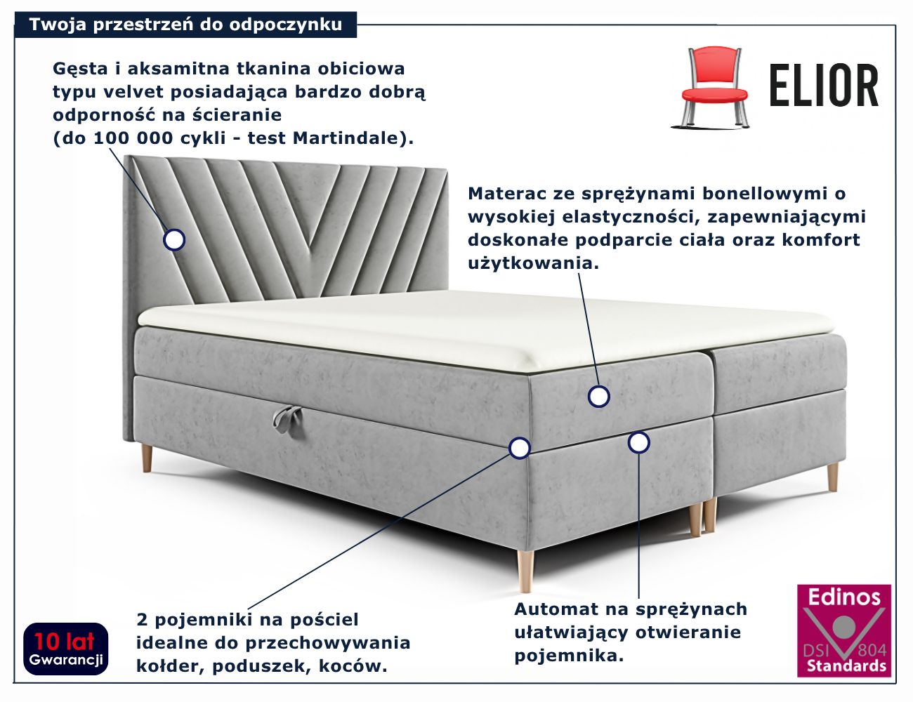 Szare łóżko z pikowanym zagłówkiem Vellano