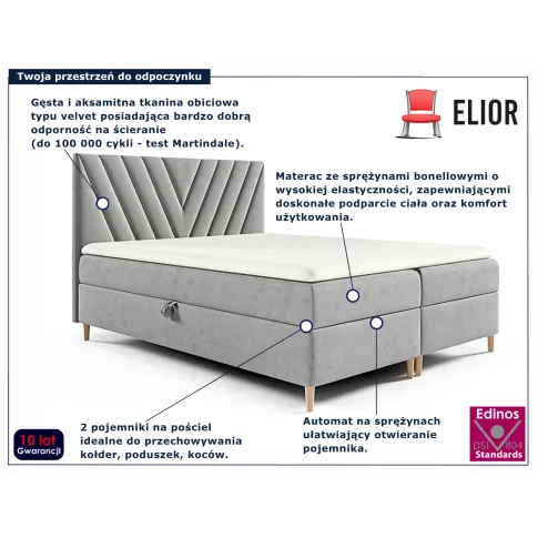 Szare łóżko z pojemnikiem Vellano