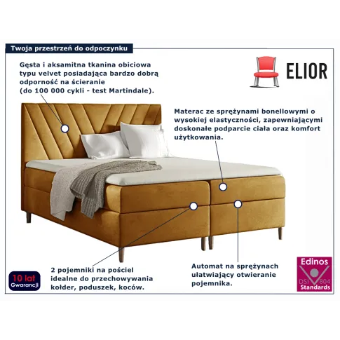 Musztardowe łóżko tapicerowane Vellano