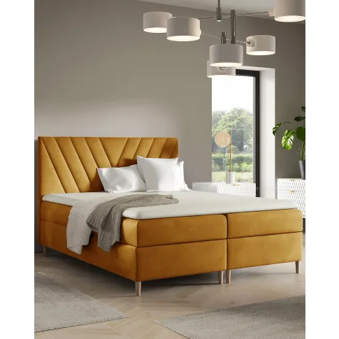 Wizualizacja wnętrza z musztardowym łóżkiem Vellano