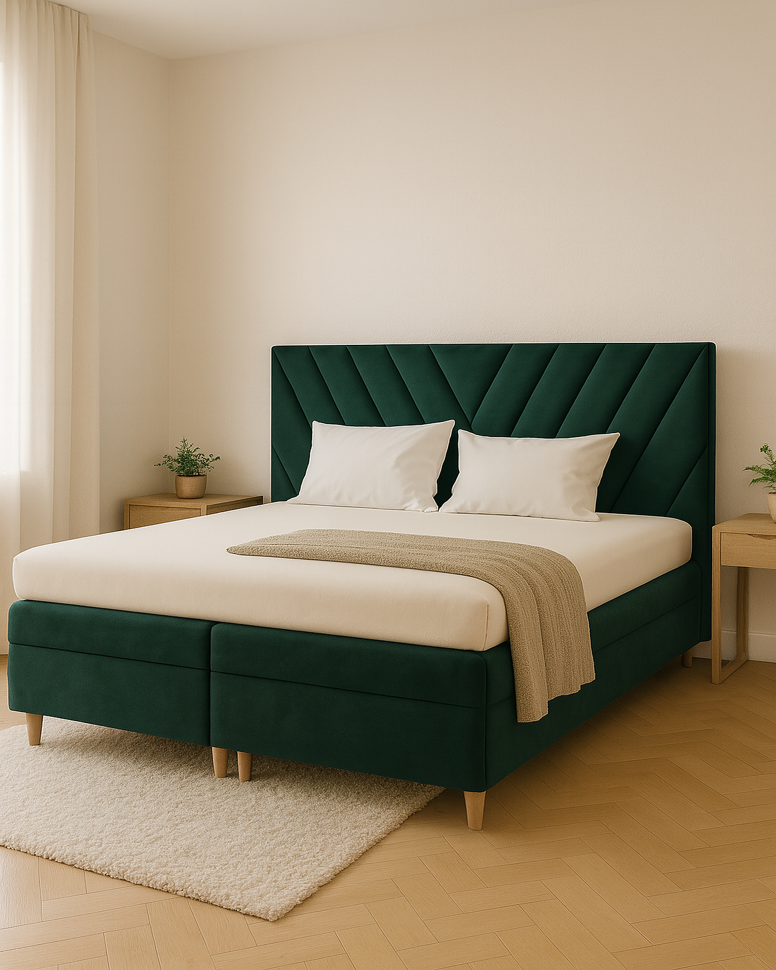 Aranżacja wnętrza z łóżkiem w kolorze morskim łóżkiem 