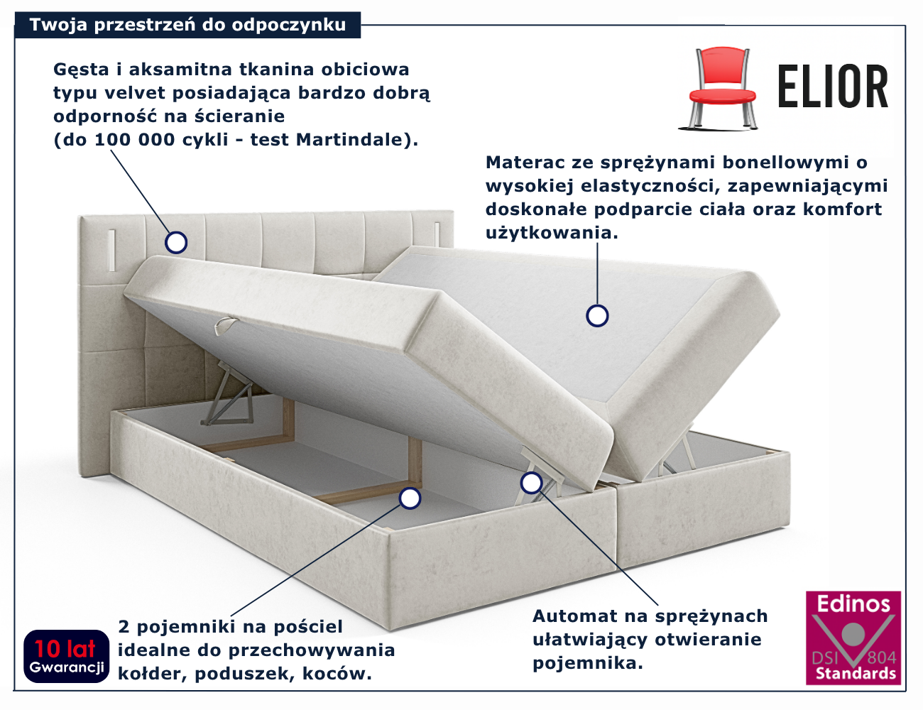 Łóżko w kolorze jasnoszarym z pikowanym zagłówkiem Esarri