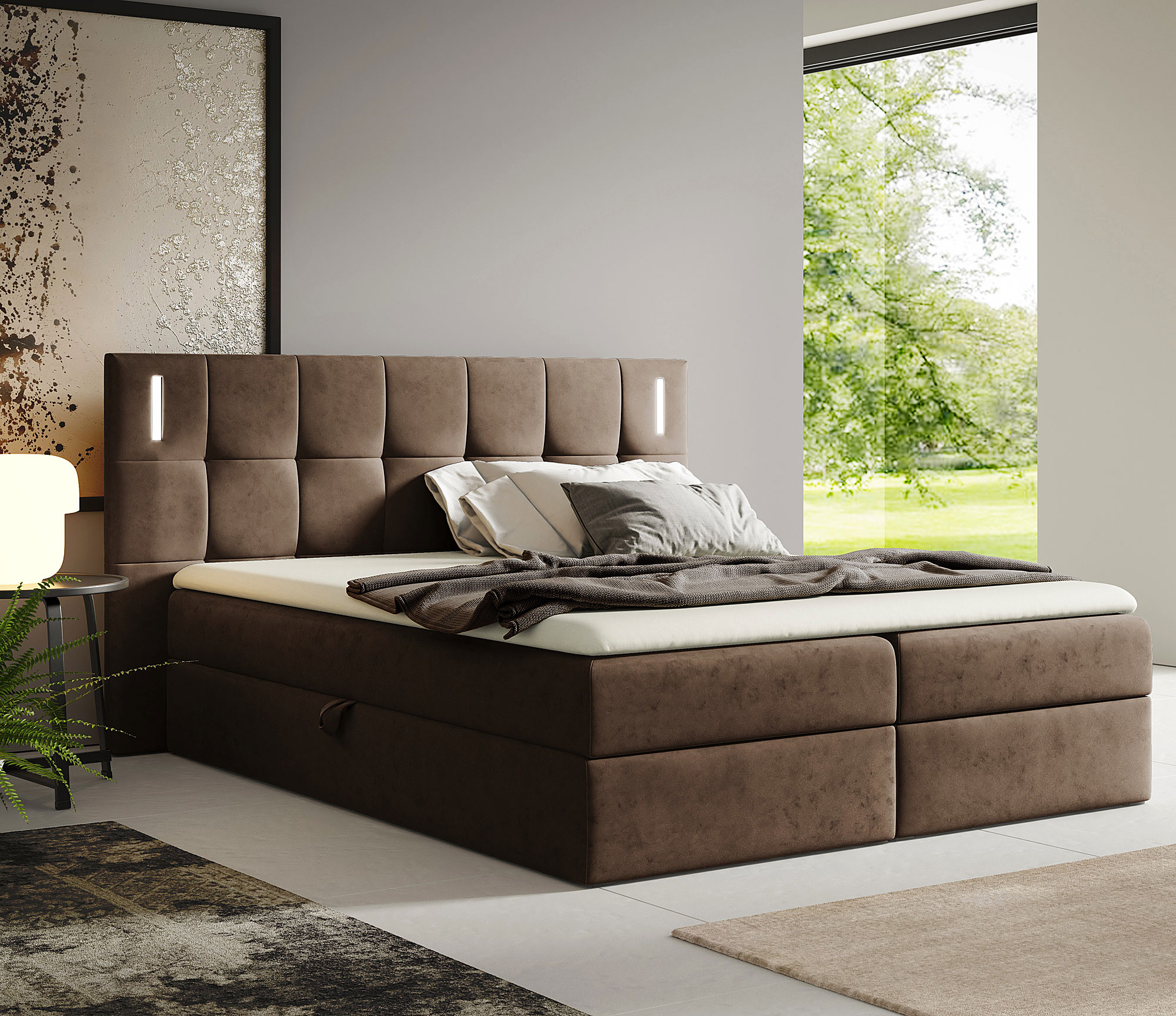 Aranżacja wnętrza z łóżkiem w kolorze brązowym