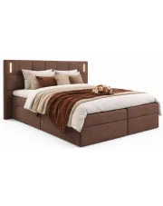 Brązowe łóżko kontynentalne z oświetleniem 5 rozmiarów - Esarri w sklepie Edinos.pl