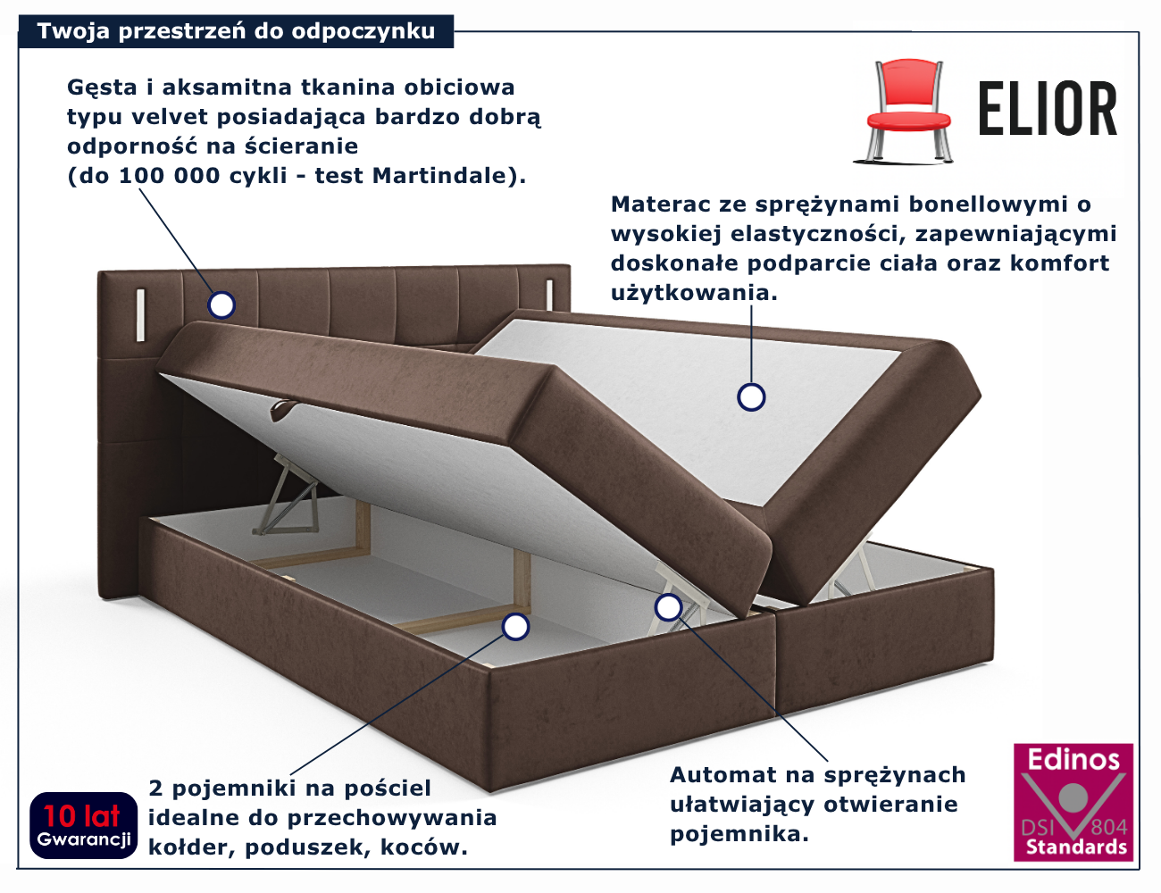 Łóżko w kolorze brązowym z pikowanym zagłówkiem Esarri