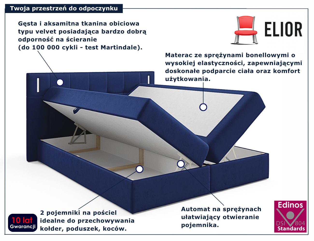 Łóżko w kolorze granatowym z pikowanym zagłówkiem Esarri