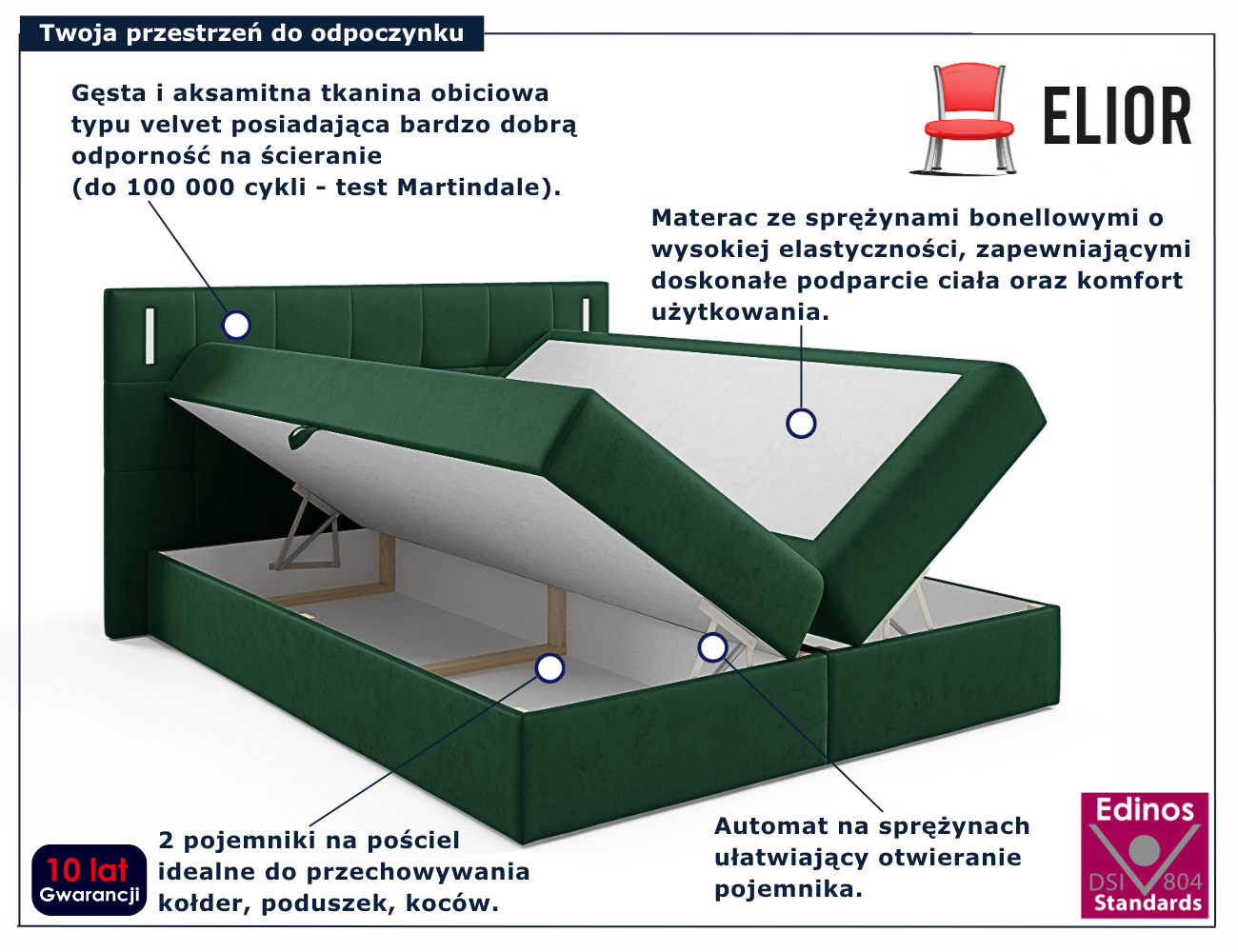Łóżko w kolorze zielonym z pikowanym zagłówkiem Esarri