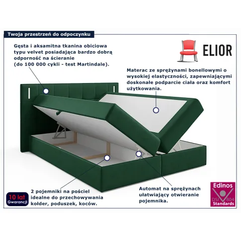 Ciemnozielone łózko z pojemnikami na pościel Esarri 