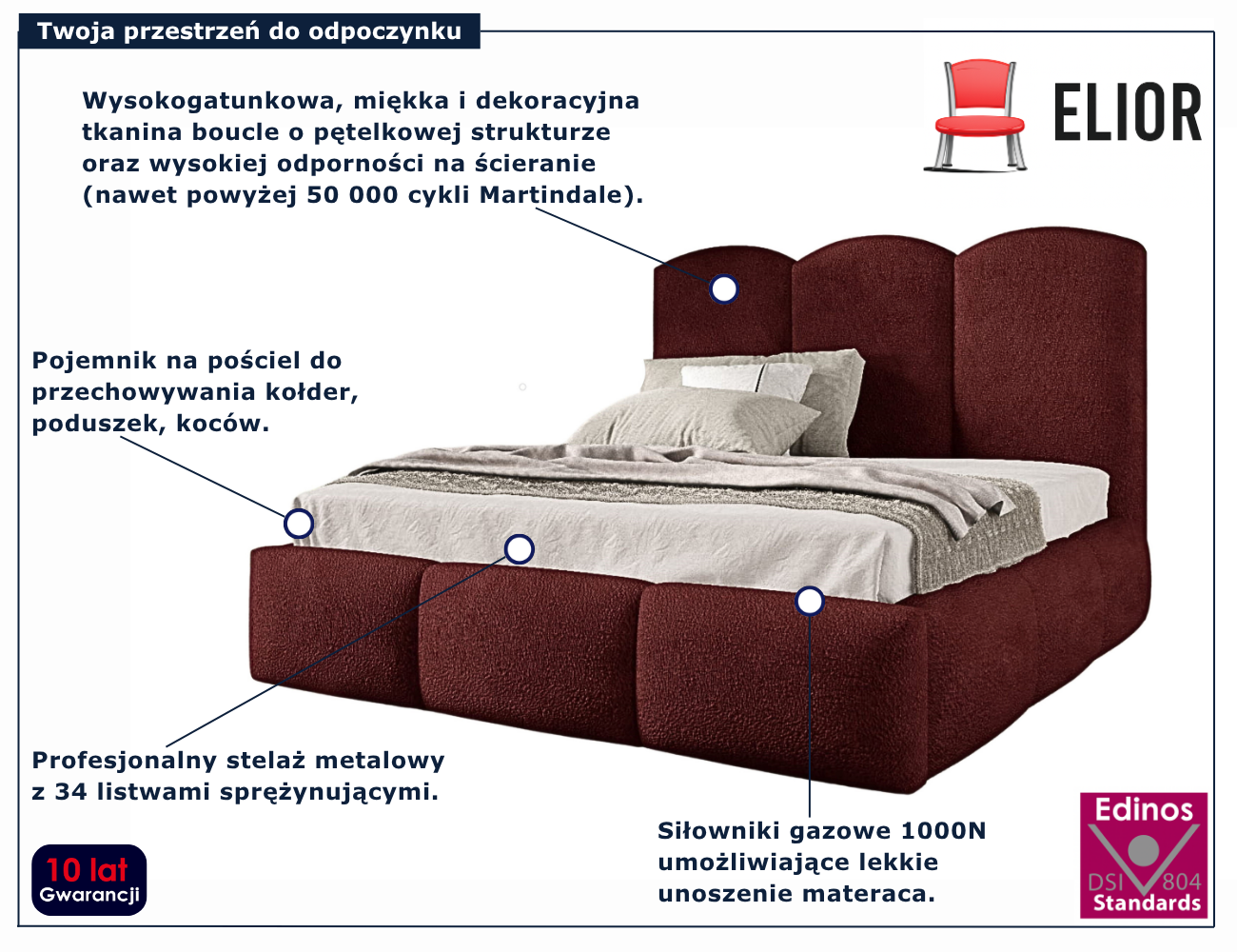 Bordowe łóżko chmurka Rosmeri