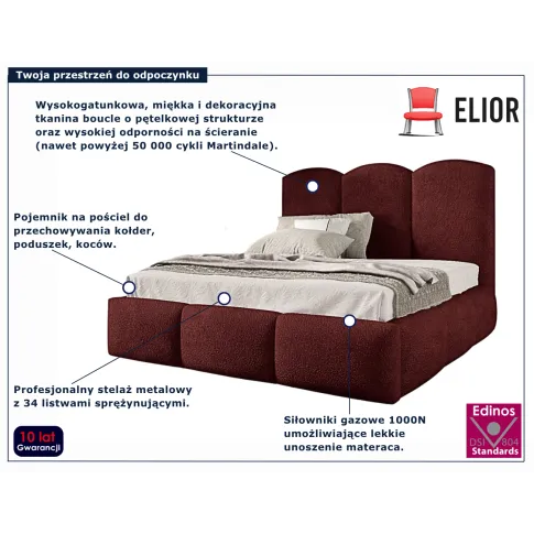 Nowoczesne bordowe łóżko Rosmeri bordowy