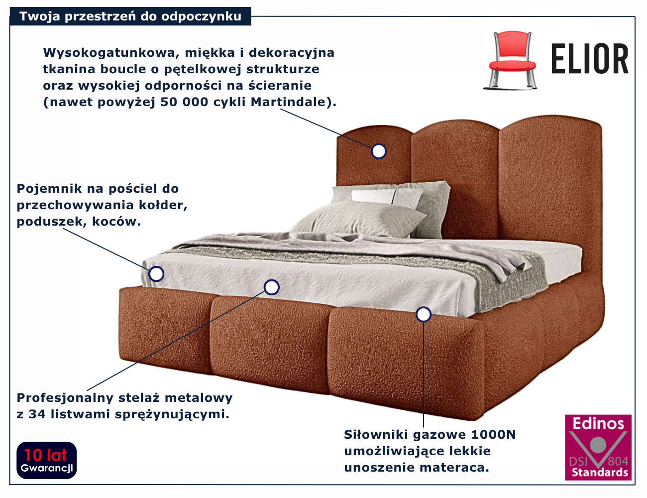 Pomarańczowe tapicerowane łóżko chmurka Rosmeri