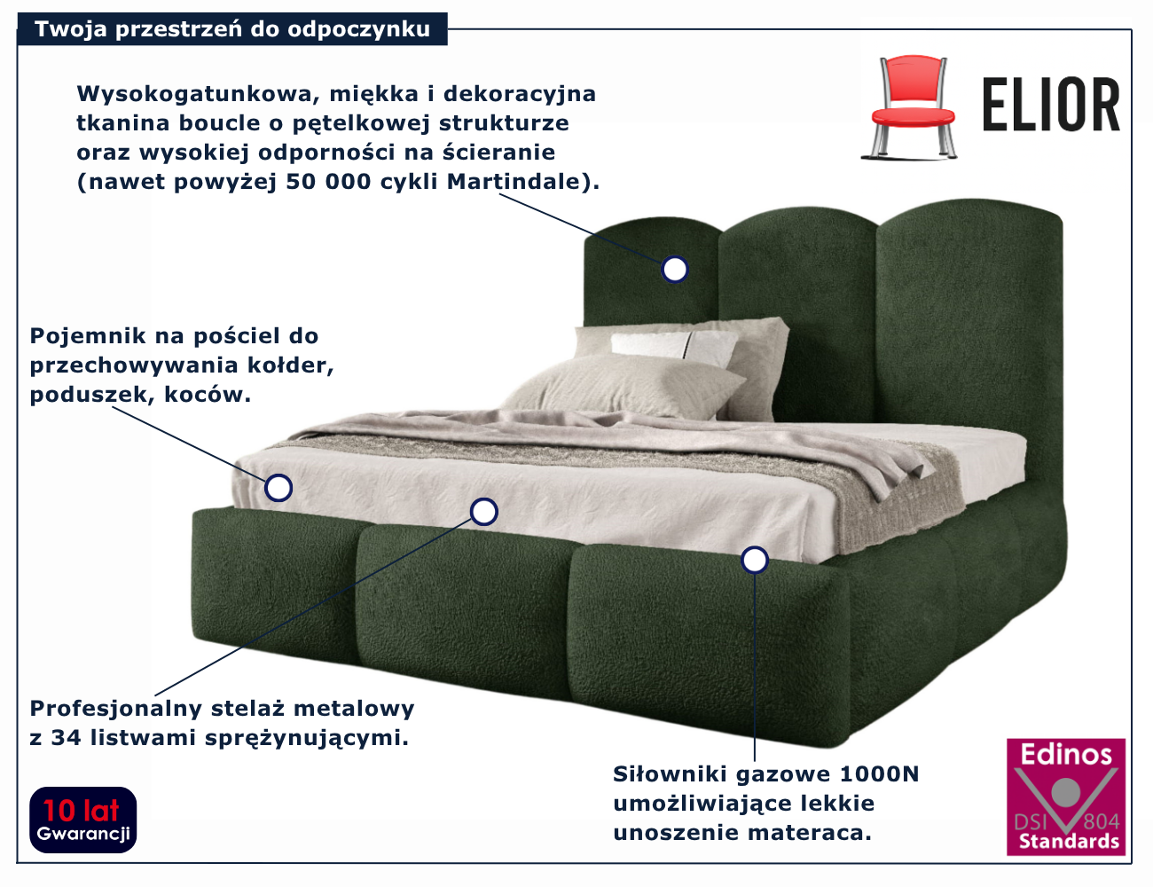 Zielone tapicerowane łóżko chmurka Rosmeri