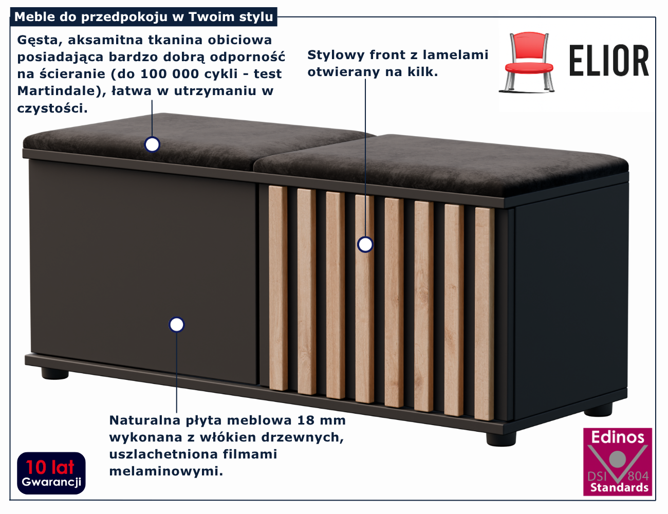 Czarna lamelowa szafka na buty Benisso