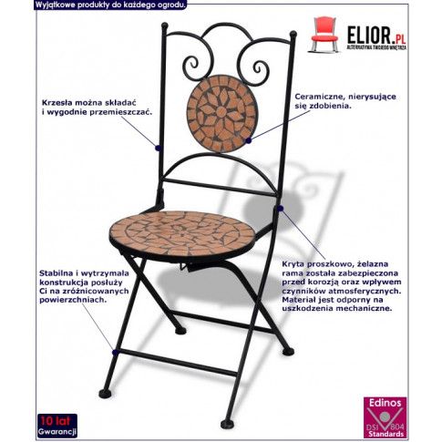 Fotografia Zestaw ceramicznych krzeseł ogrodowych Leah - brązowy z kategorii Krzesła ogrodowe