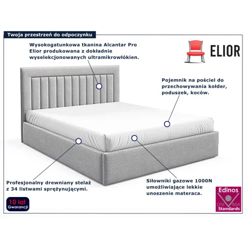 Jasnoszare łóżko z pikowanym zagłówkiem Merassi