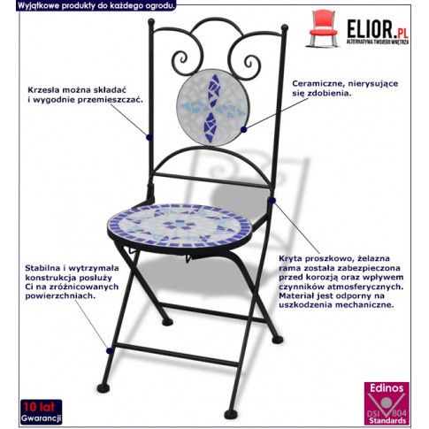 Fotografia Zestaw ceramicznych krzeseł ogrodowych Leah - niebieski z kategorii Krzesła ogrodowe