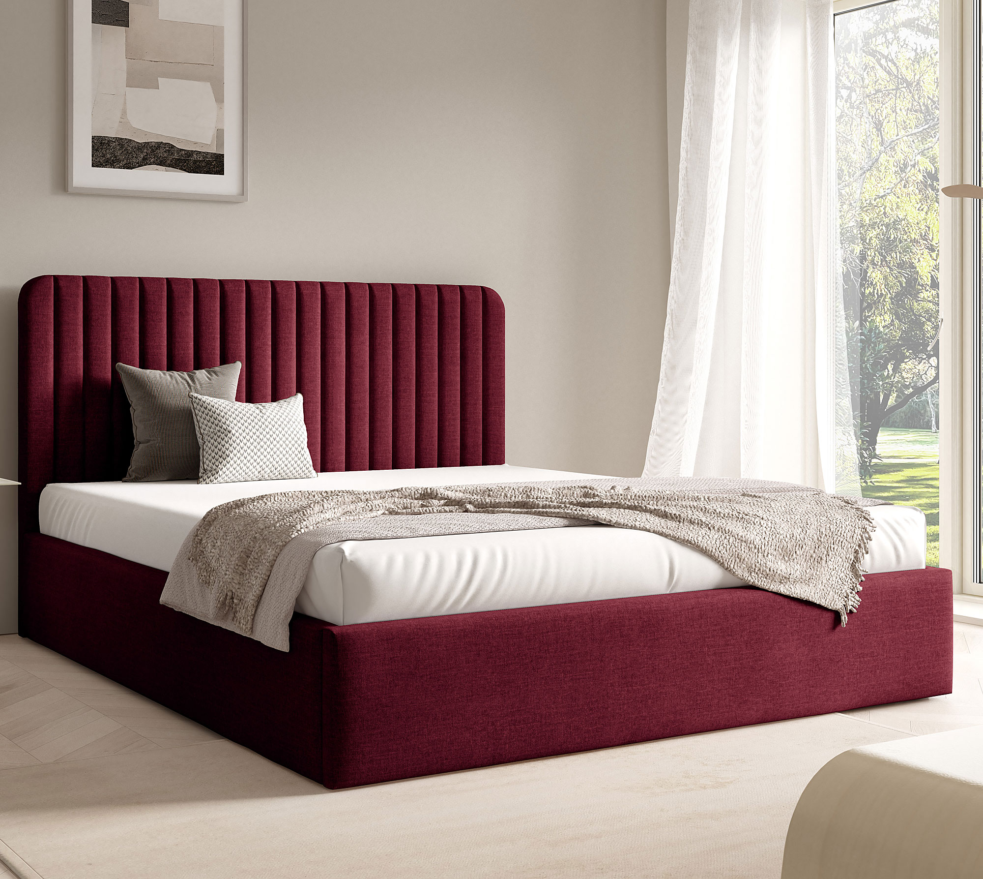 Aranżacja wnętrza z czerwonym łóżkiem Revani