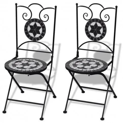 Zdjęcie produktu Zestaw ceramicznych krzeseł ogrodowych Leah - czarno-biały.