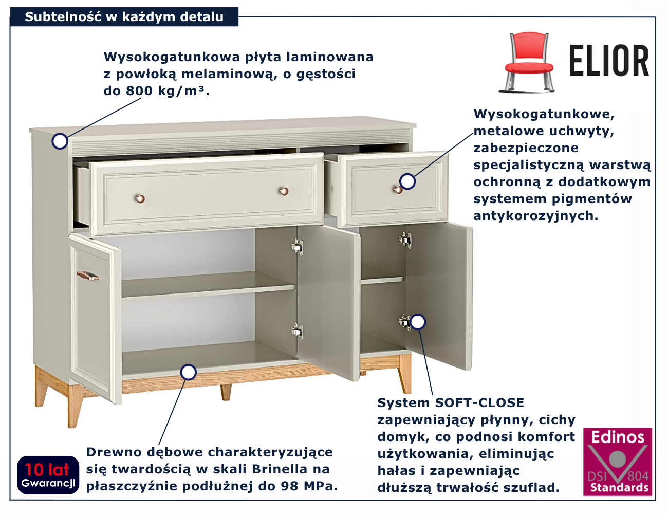 Kaszmirowa komoda z szufladami Luxior 3X