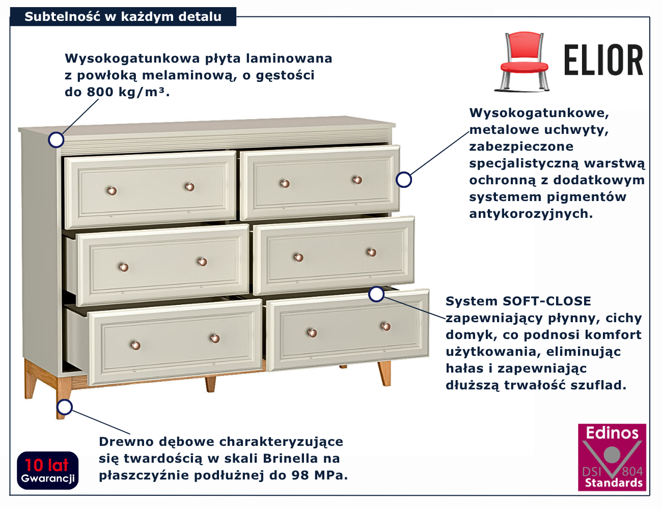 Kaszmirowa komoda z szufladami Luxior 5X