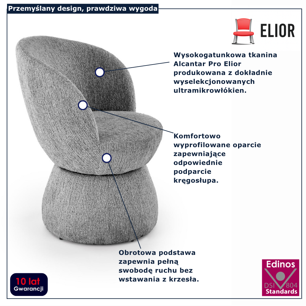 Fotel obrotowy tapicerowany Liro szary