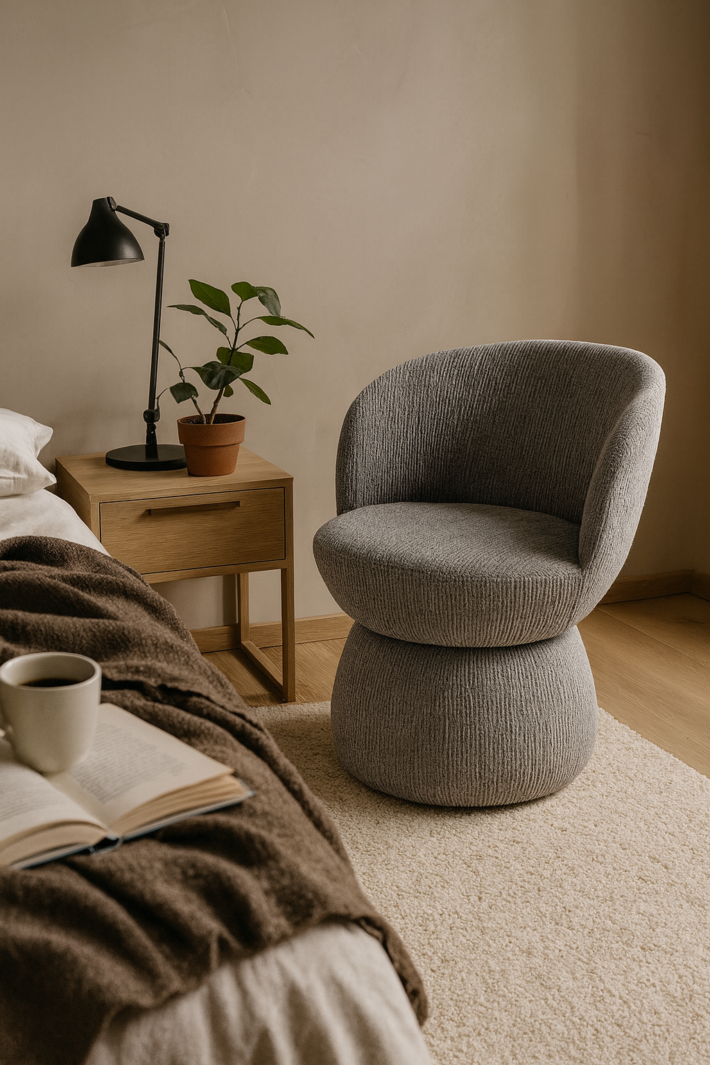 Wizualizacja wnętrza z fotelem Liro szarym