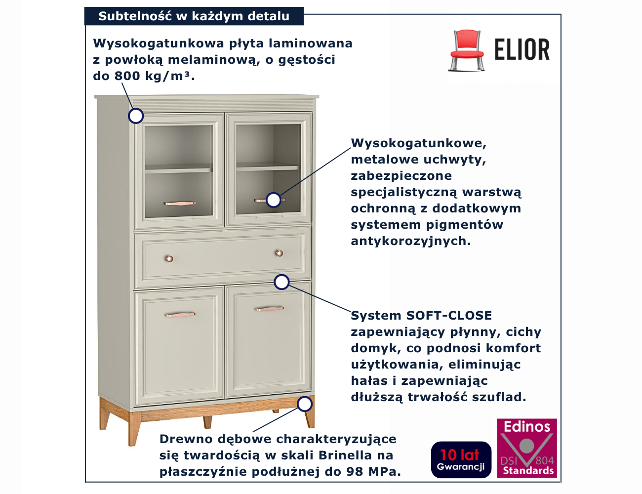 Kaszmirowa witryna na nóżkach Luxior 7X