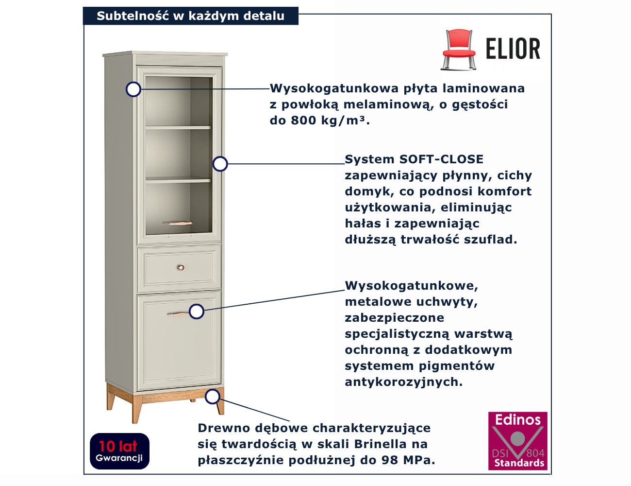 Kaszmirowa witryna na nóżkach Luxior 8X