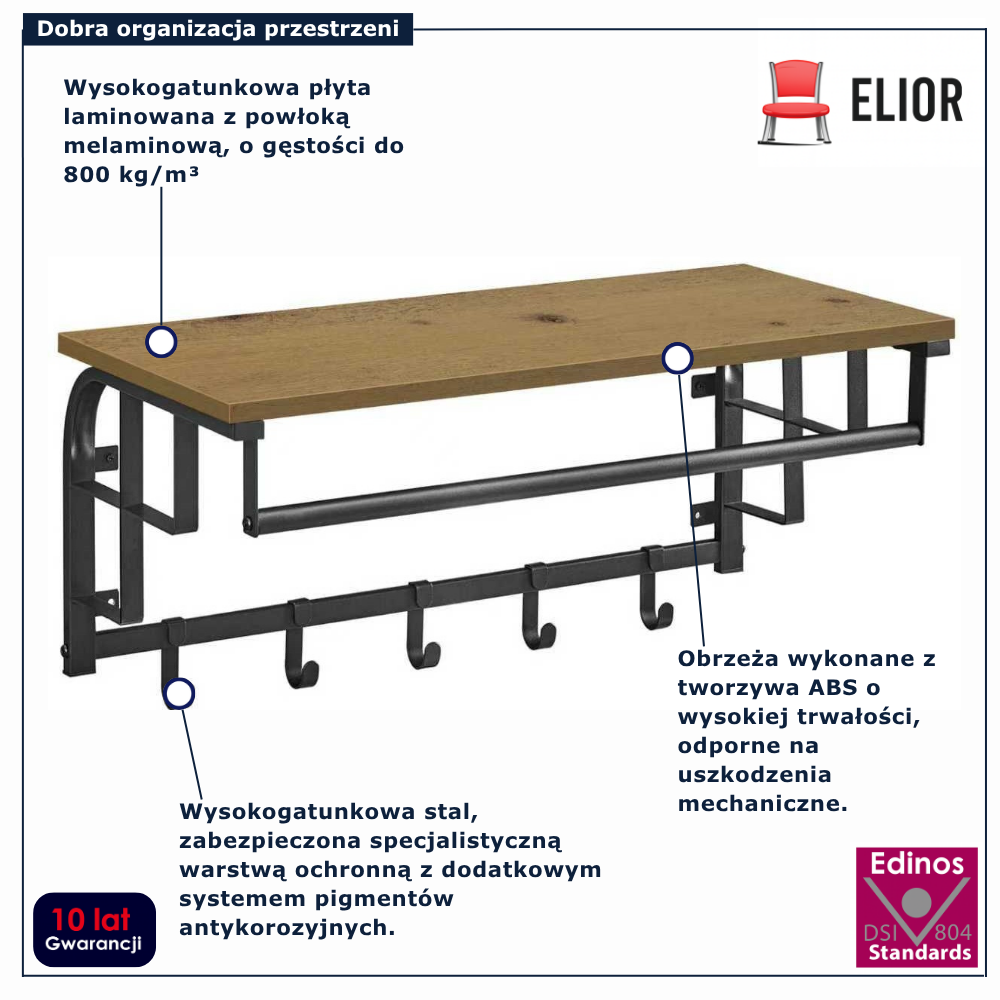 Półka wisząca z wieszakami Tocador 6X